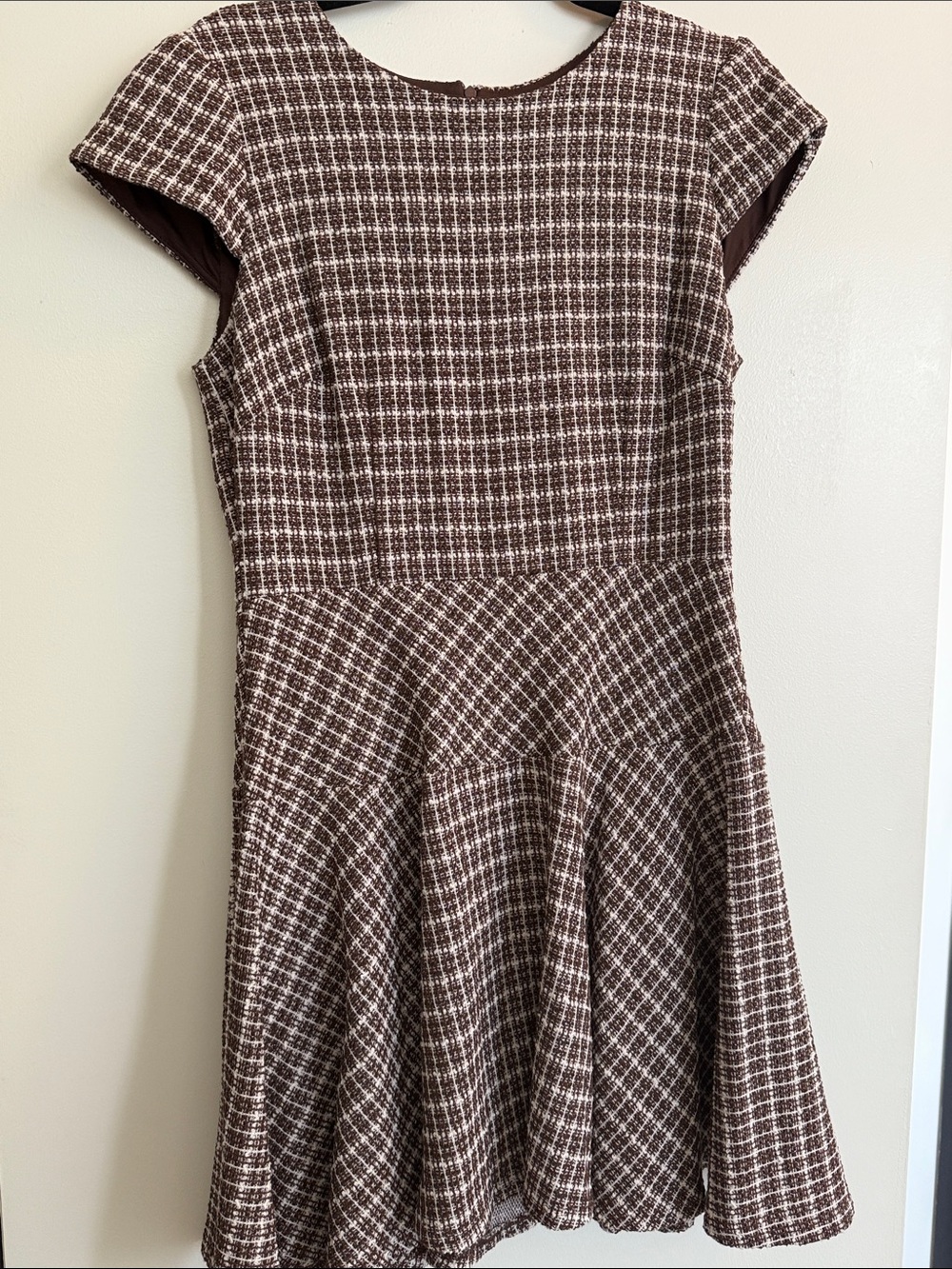 Eliza J Brown Plaid Cap-Sleeve Fit & Flare Dress